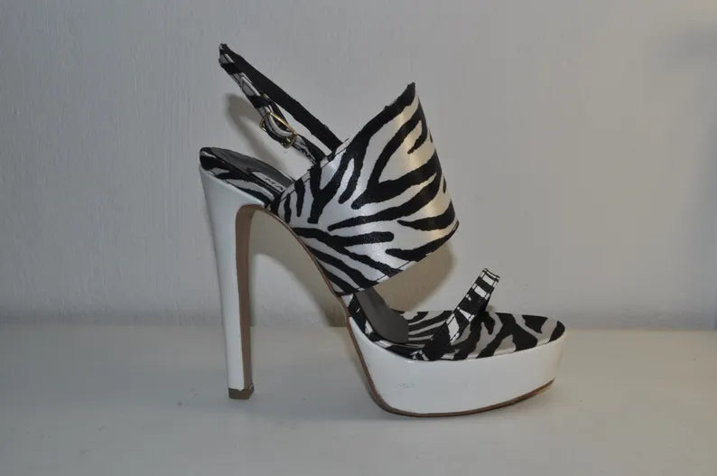 Chic Zebra Print Leather Heels: Women’s Evening Sandals