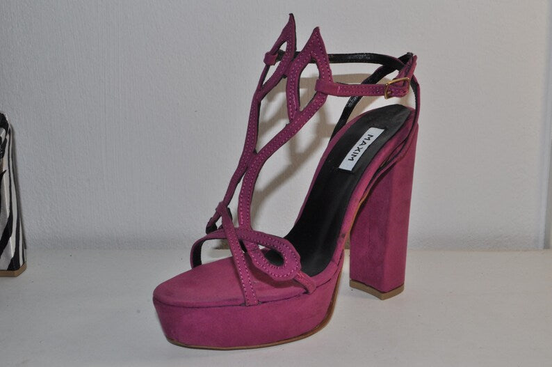 “Women’s Olivia Handmade Leather Chunky Heel Sandals – Chic Party Glamour Evening Heels”