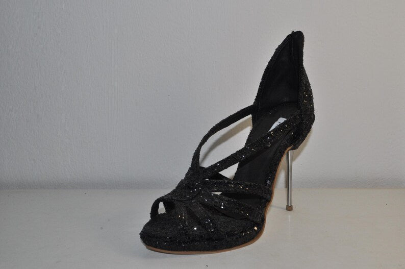 Luxury Black Glitter Stiletto Heels: Women’s Wedding Sandals