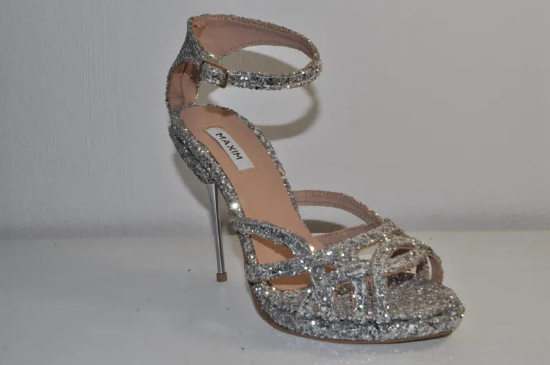 Silver Glitter Stiletto Heels: Handmade Bridal Wedding Shoes
