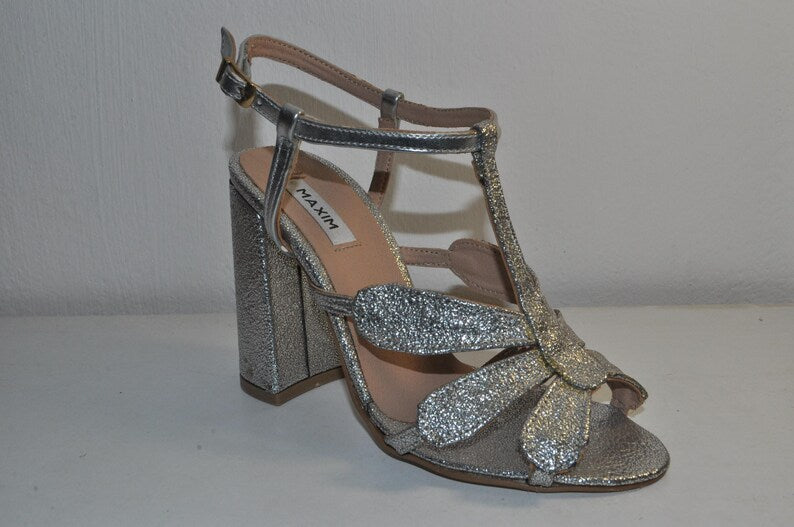 *“Women’s Silver Chunky Heel Sandals – Chic Luxury Evening Heels”
