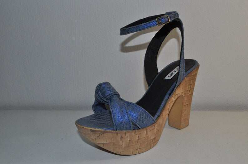 “Women’s Denim Chunky Heel Platform Sandals – Summer Fashion Shoes”