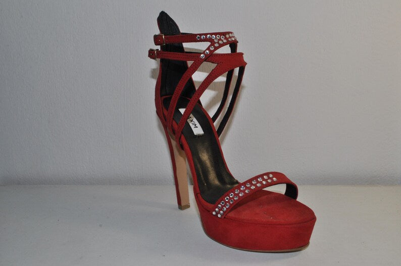 Luxury Red High Heel Sandals: Rhinestone Evening Shoes