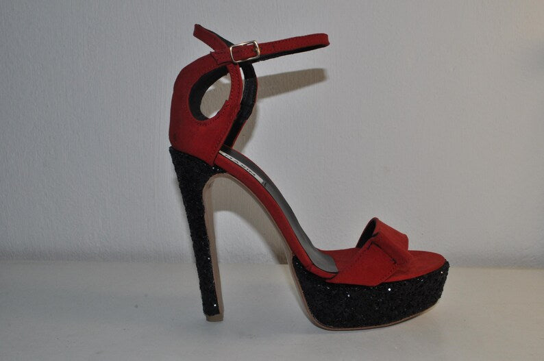Red Evening Sandals: Handmade High Heels