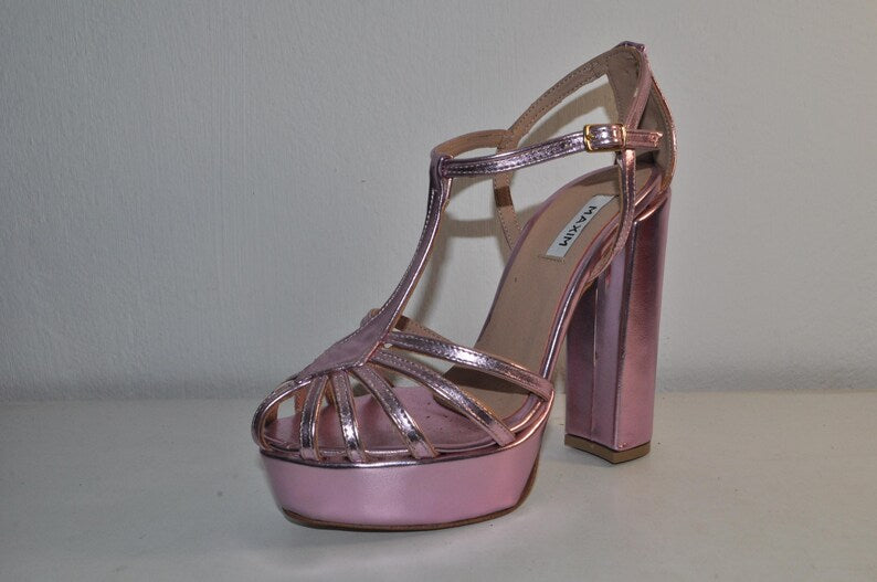 “Luxury Women’s Olivia Pink High Heel Sandals – Chunky Heel Wedding Heels”