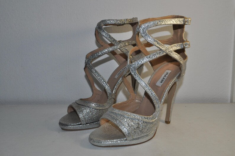 Silver Glitter High Heel Sandals: Women's Luxury Evening Shoes