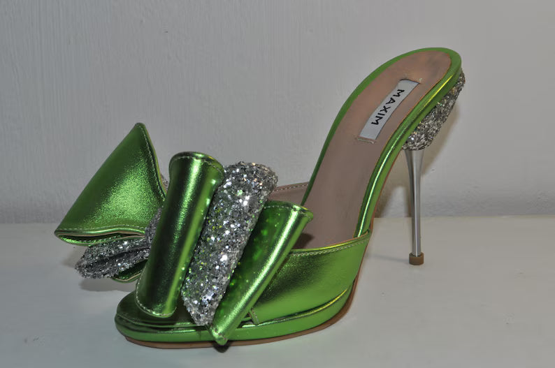 Chunky Green High Heels – Gabriella Sandals with Bow Detail
