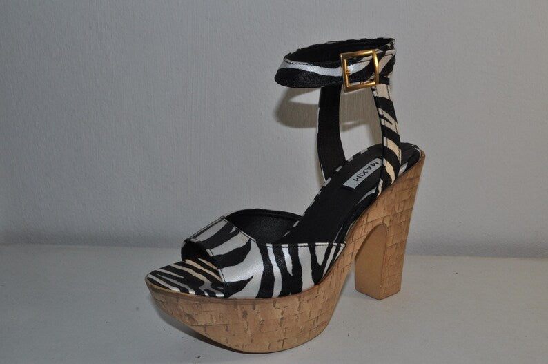 “Designer Women’s Zebra Print Chunky Heel Sandals – Elegant Evening Shoes”