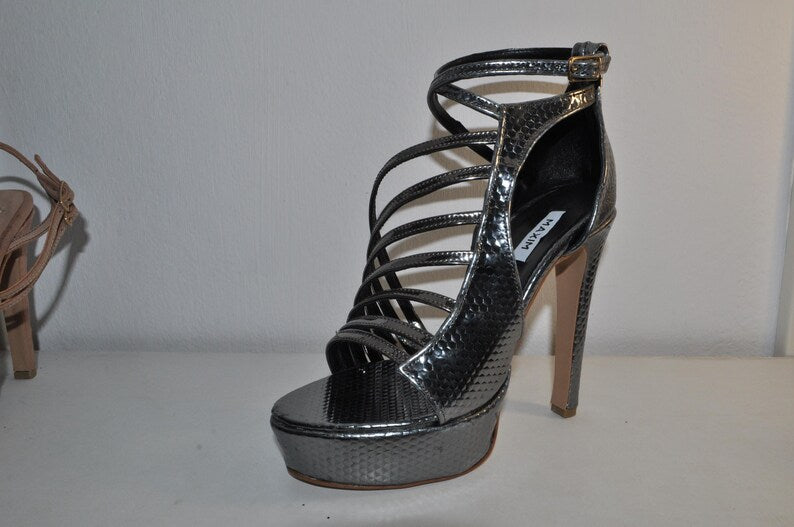 Luxury Silver High Heel Sandals: Chunky Fashion Shoes