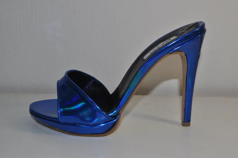 “Designer Women’s Blue High Heel Sandals – Stylish Chunky Evening Heels”