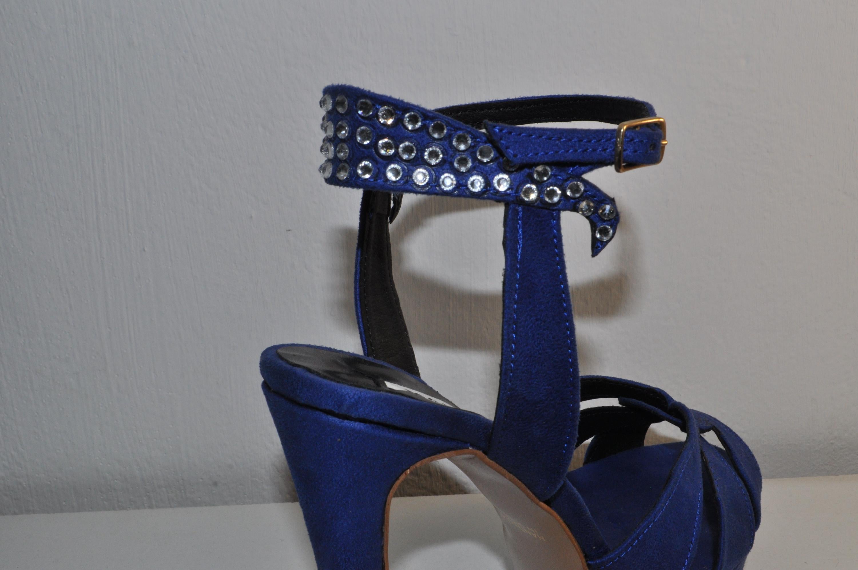 Women’s Blue Rhinestone High Heels: Elegant Evening Wedding Sandals