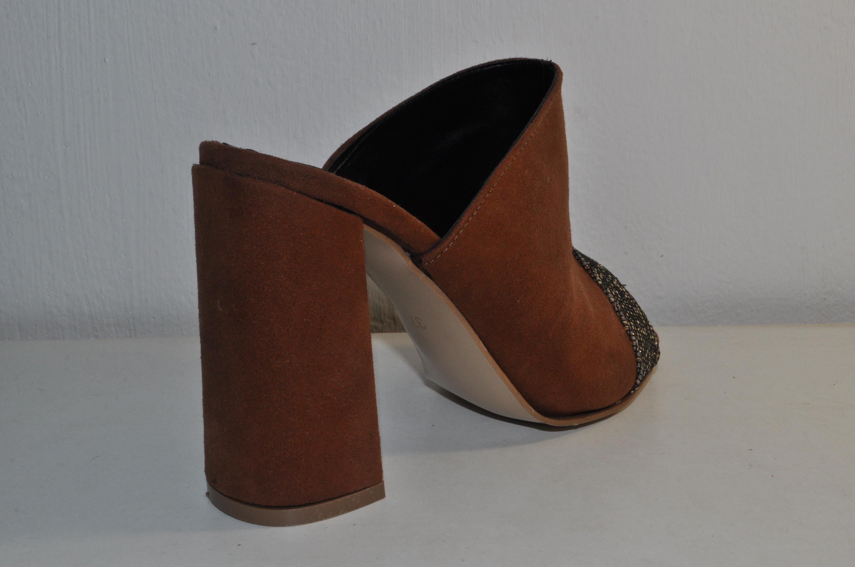 Luxury Brown Mules: Women’s Chunky Heel Evening Shoes