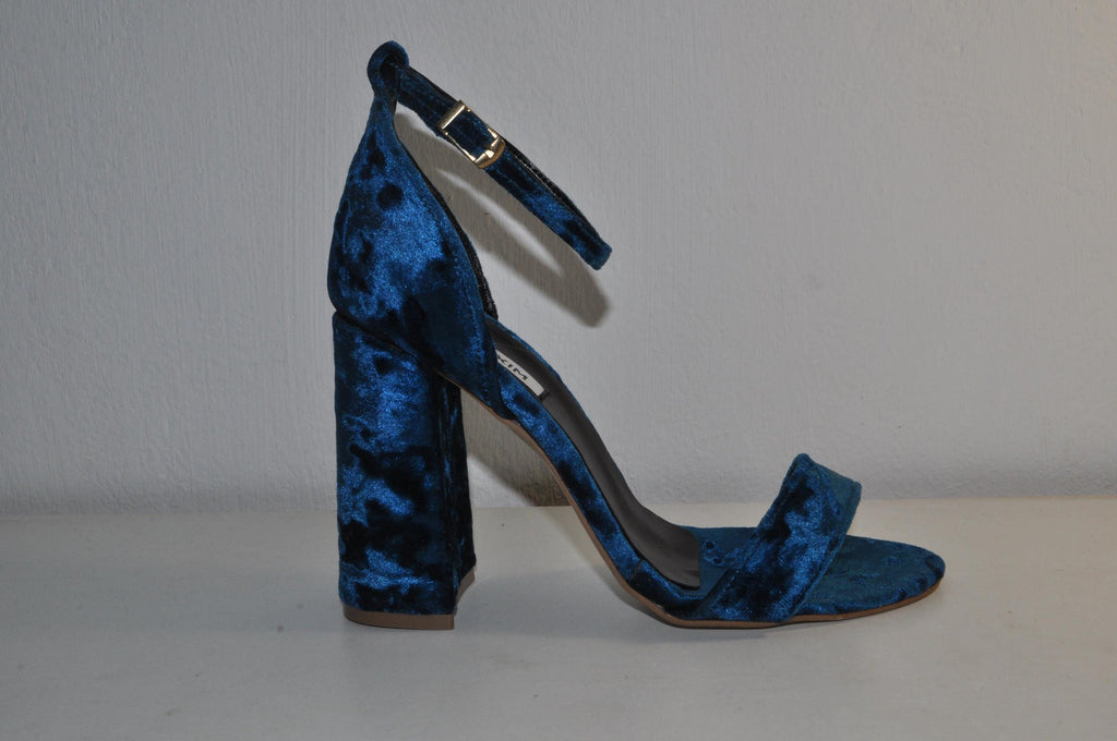 Blue Velvet Glam Sandals: Women’s Chunky Evening Heels