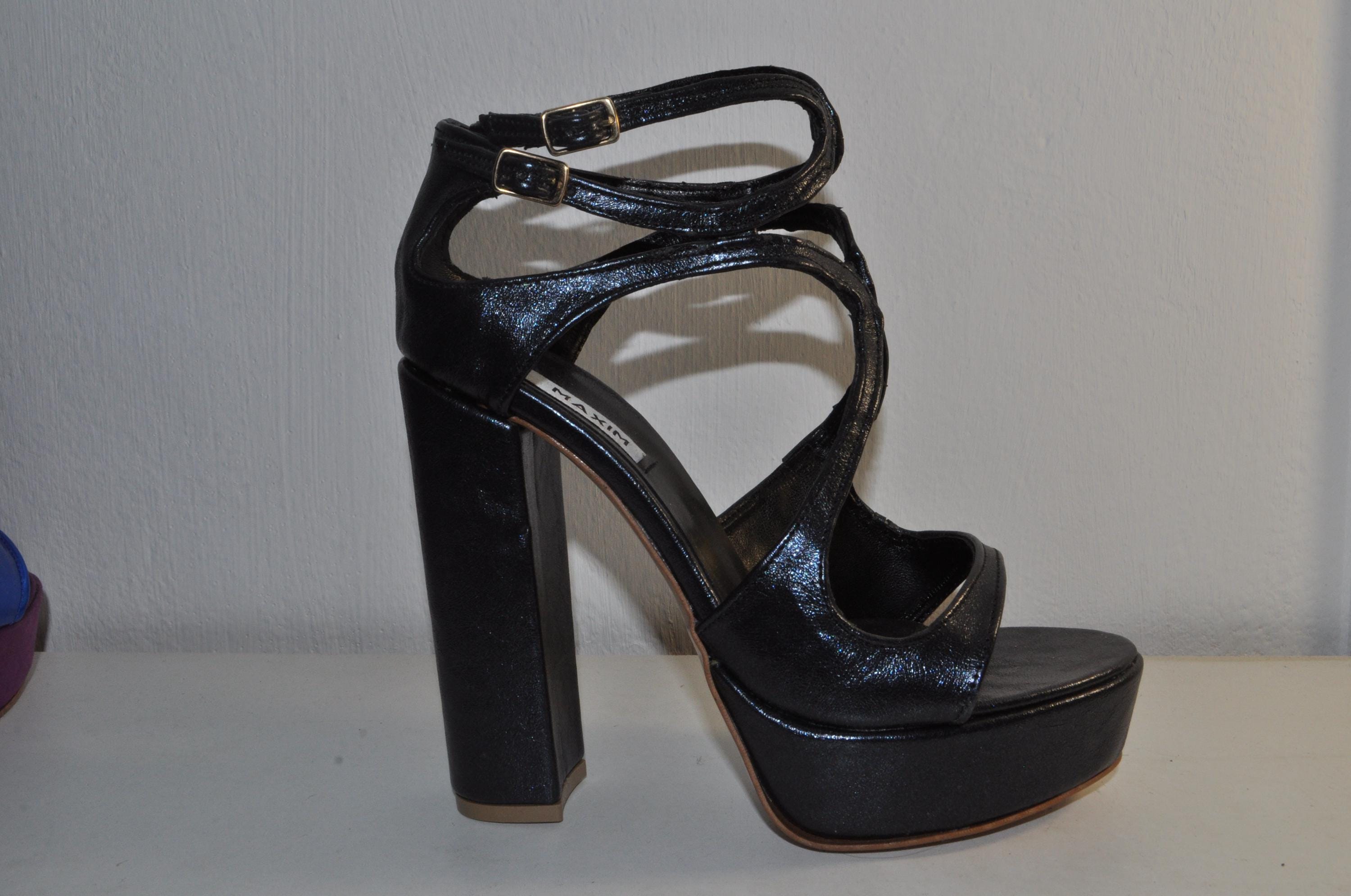 Black Chunky Heel Sandals: Women’s Leather Evening Shoes