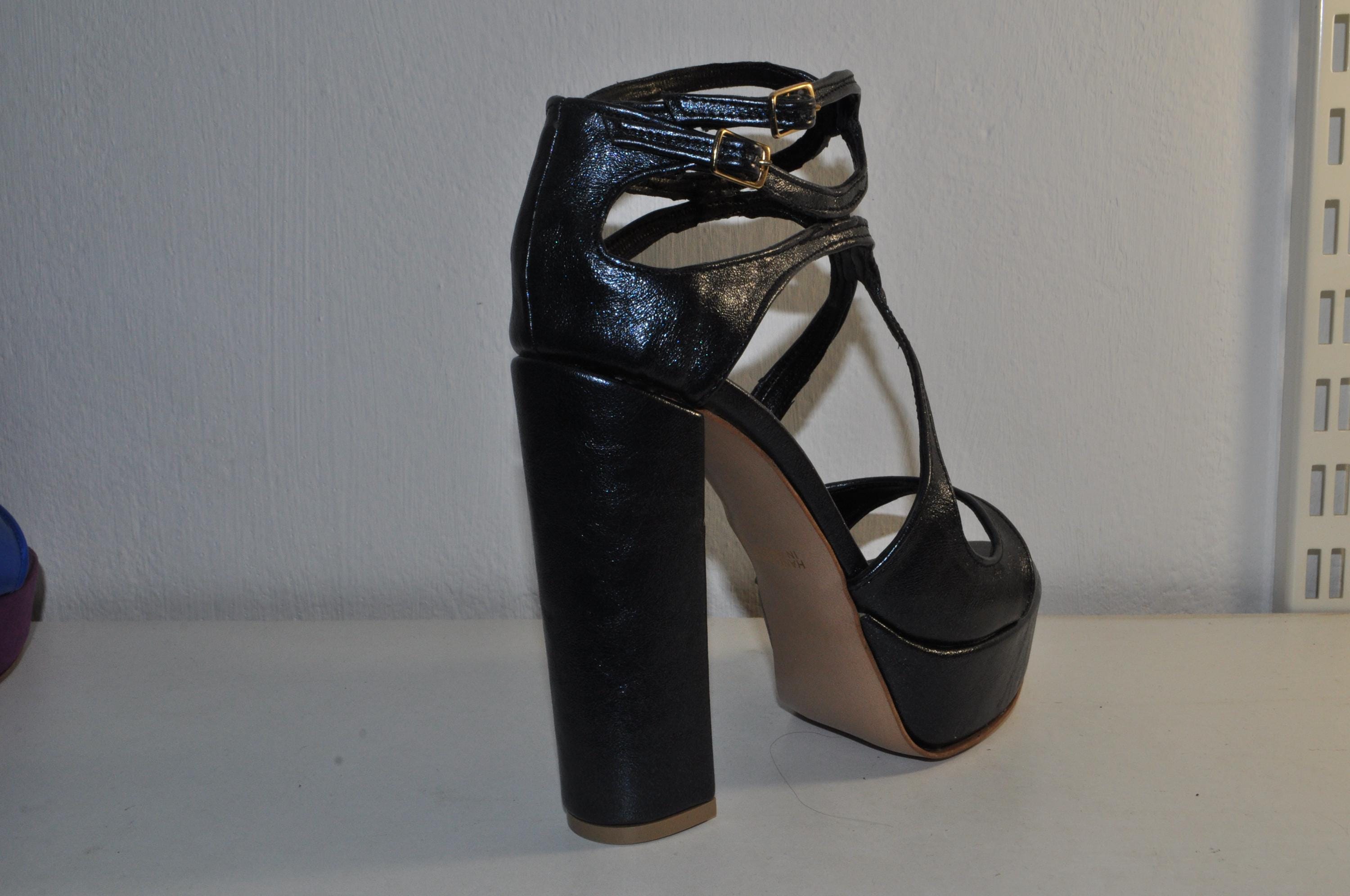 Black Chunky Heel Sandals: Women’s Leather Evening Shoes