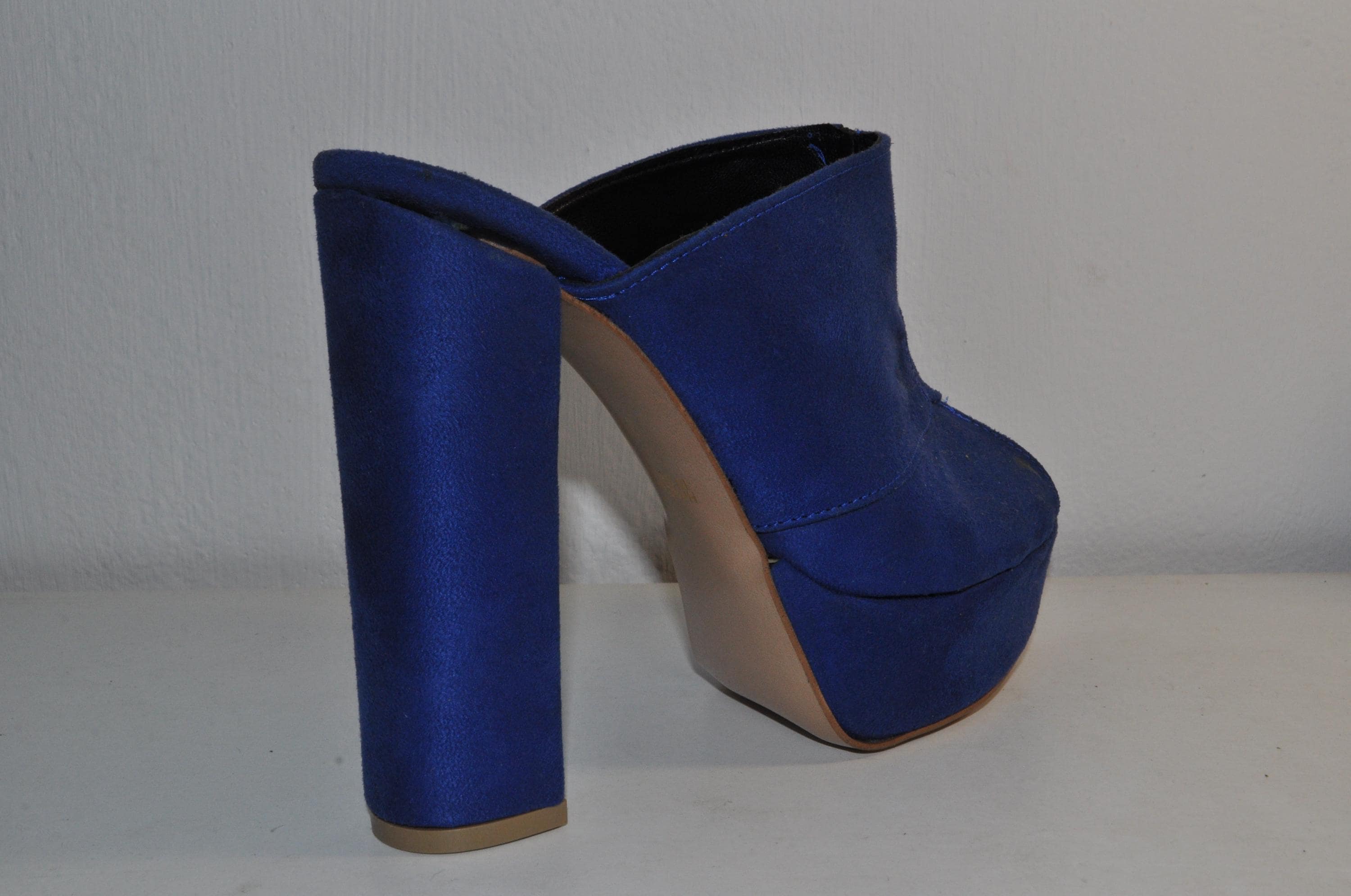 Blue Chunky Heel Mules: Handmade Fashion Heels
