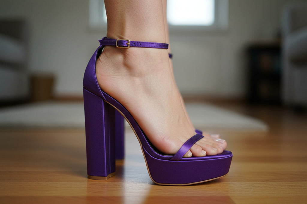 “Designer Women’s Purple Chunky High Heel Sandals – Sophisticated Evening Shoes”