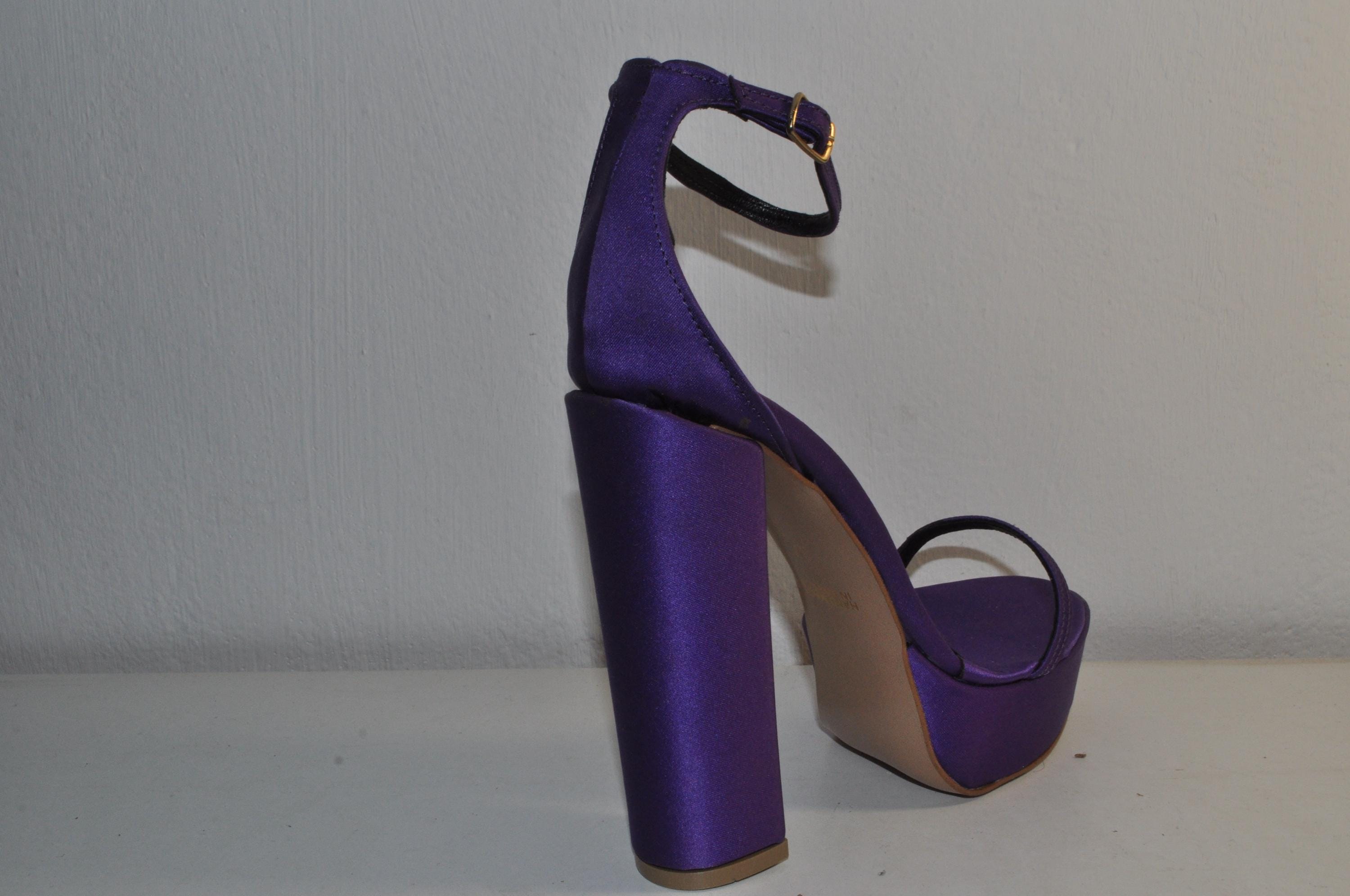 “Designer Women’s Purple Chunky High Heel Sandals – Sophisticated Evening Shoes”