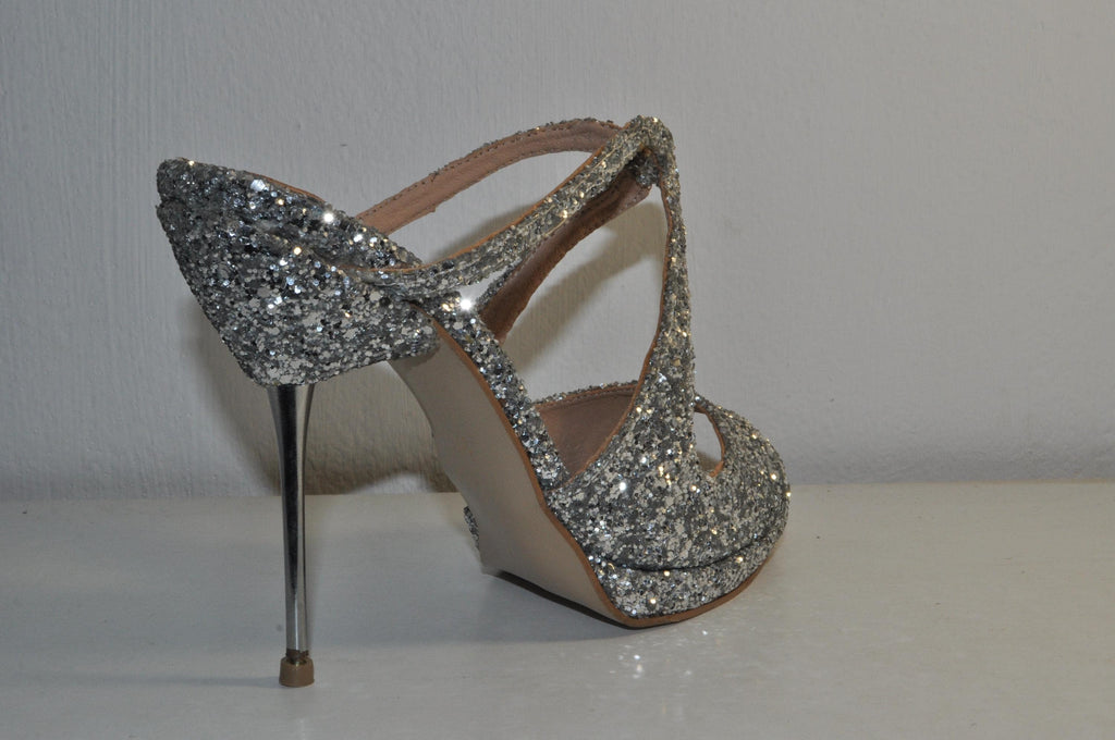 Silver Glitter Stiletto Heels: Handmade Bridal Wedding Shoes