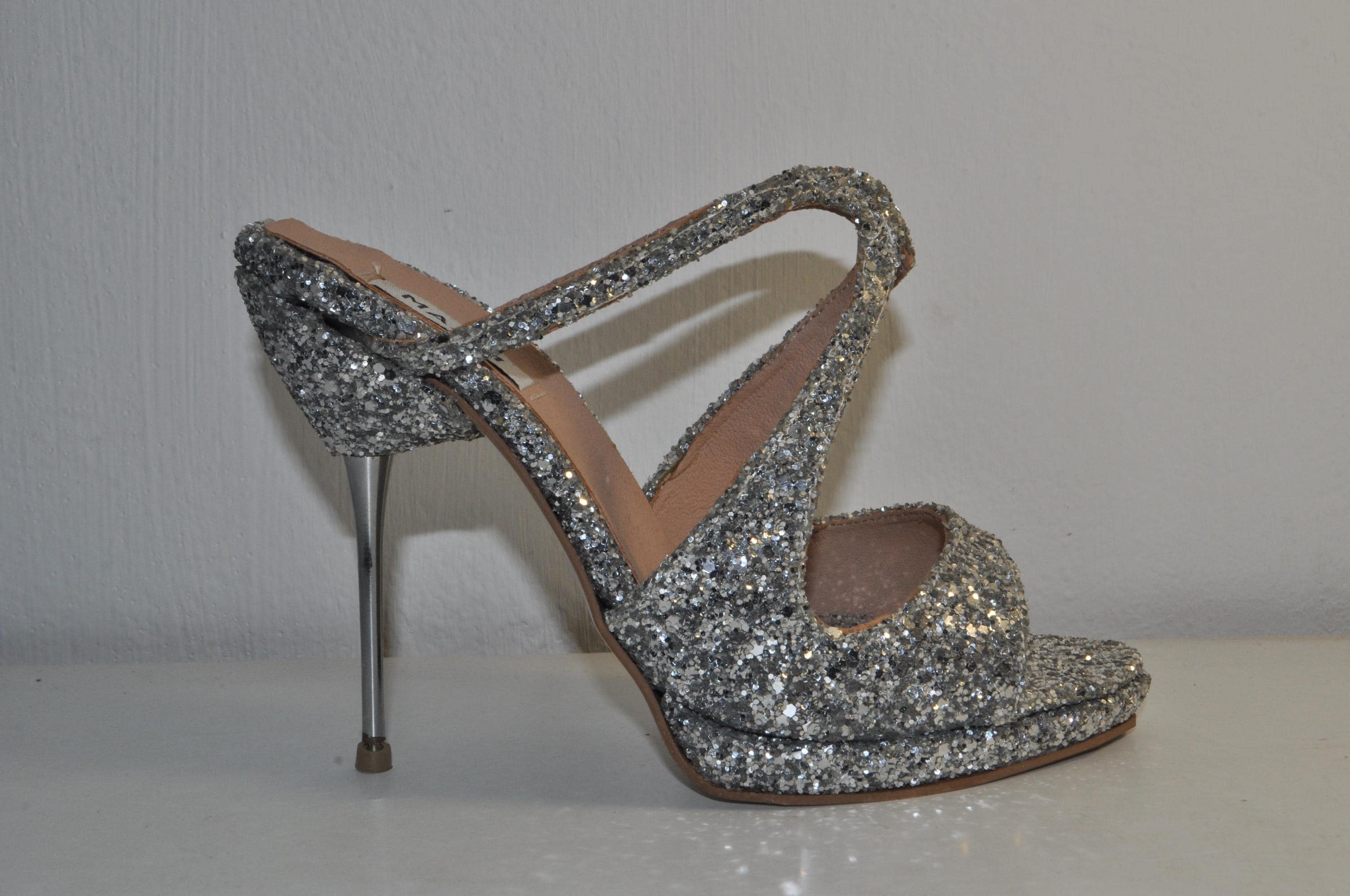 Silver Glitter Stiletto Heels: Handmade Bridal Wedding Shoes