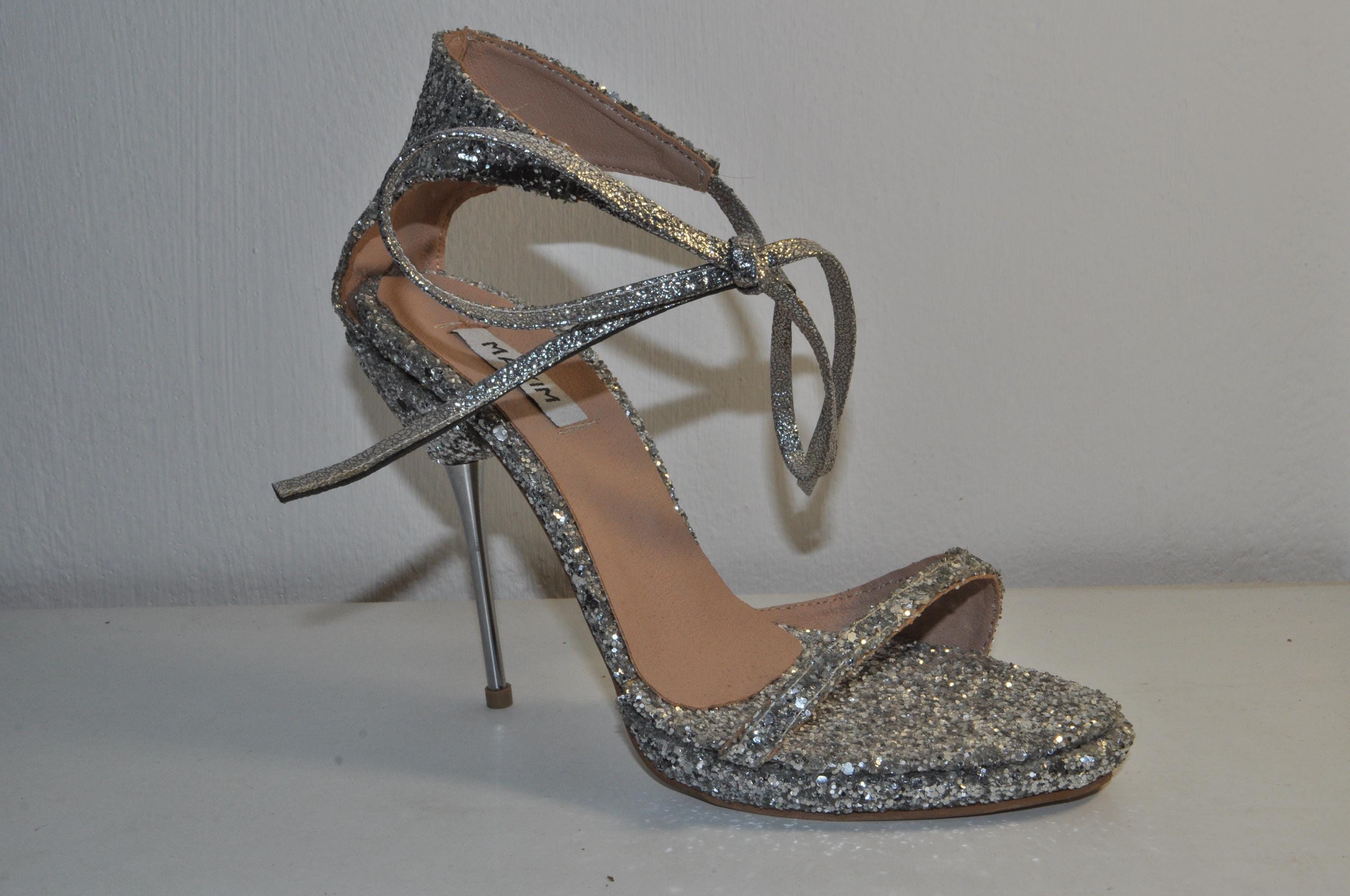 Handmade Silver Glitter Stilettos – Elegant Bridal Wedding Heels