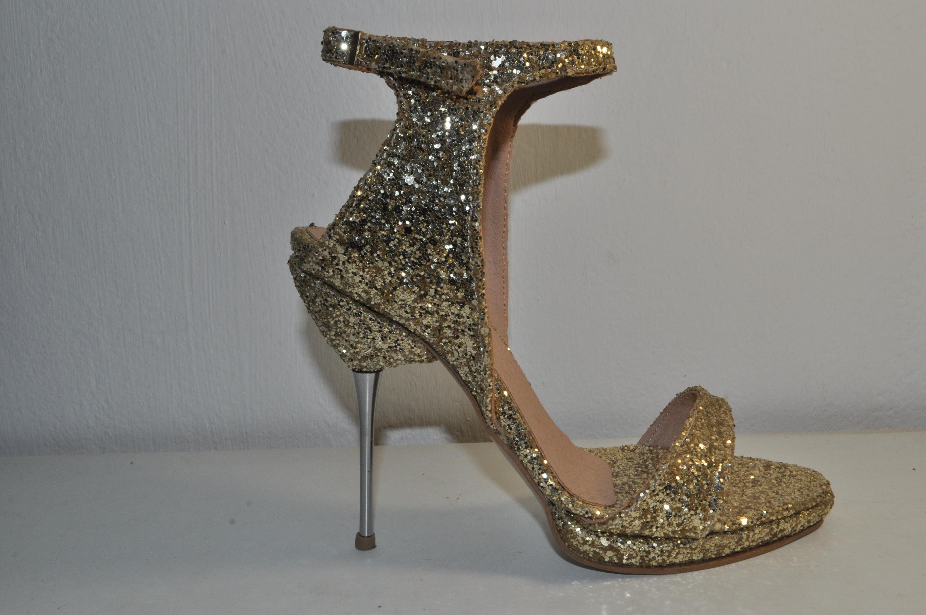 Luxury Gold Glitter Stiletto Heels: Handmade Bridal Shoes