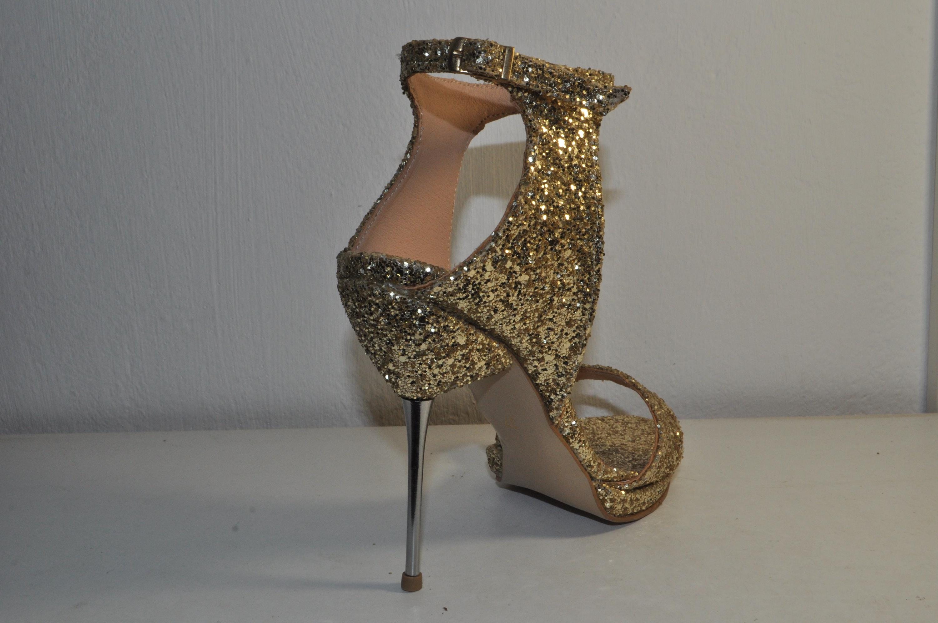 Luxury Gold Glitter Stiletto Heels: Handmade Bridal Shoes