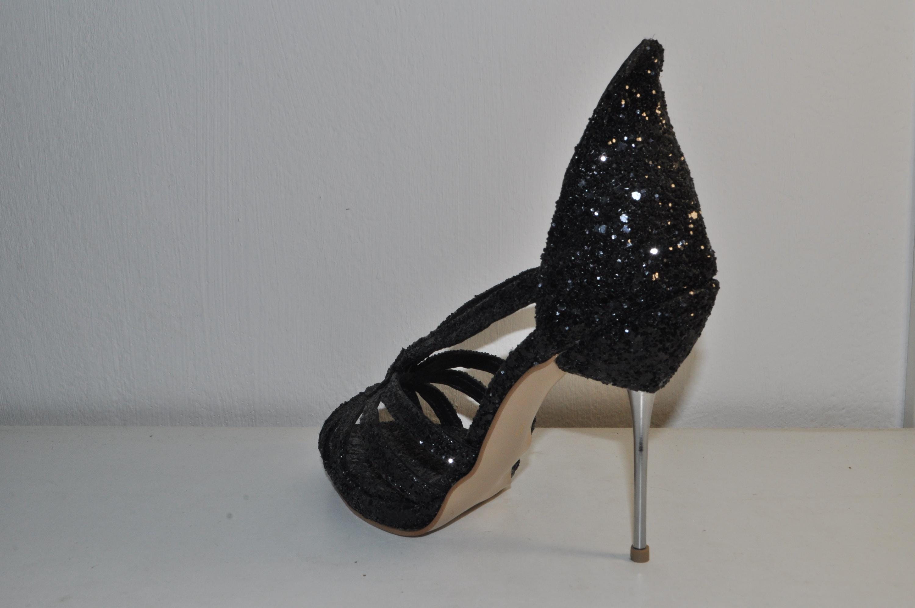Luxury Black Glitter Stiletto Heels: Women’s Wedding Sandals