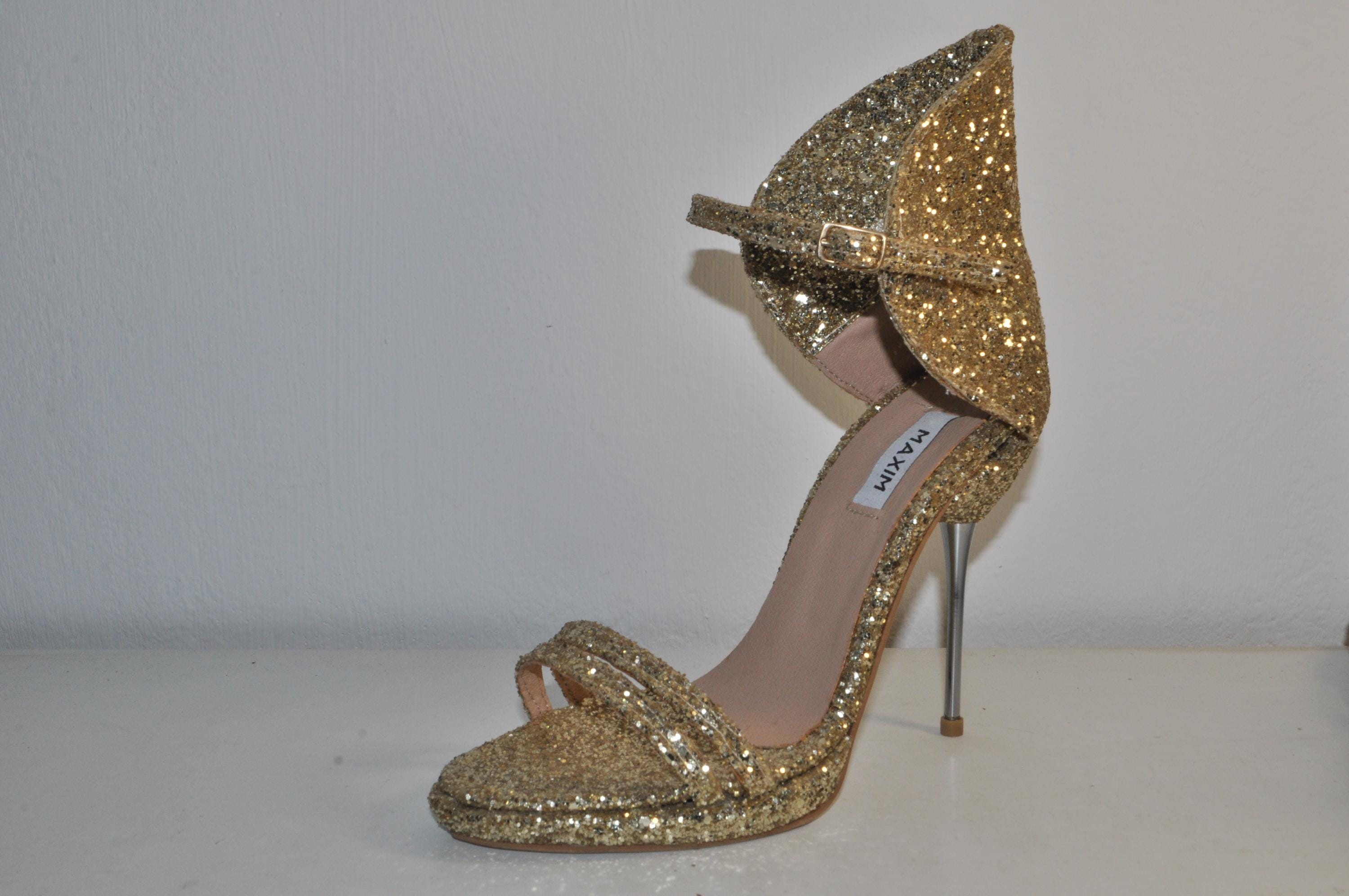 Gold Glitter Handmade Stiletto Heels: Luxury Evening Shoes