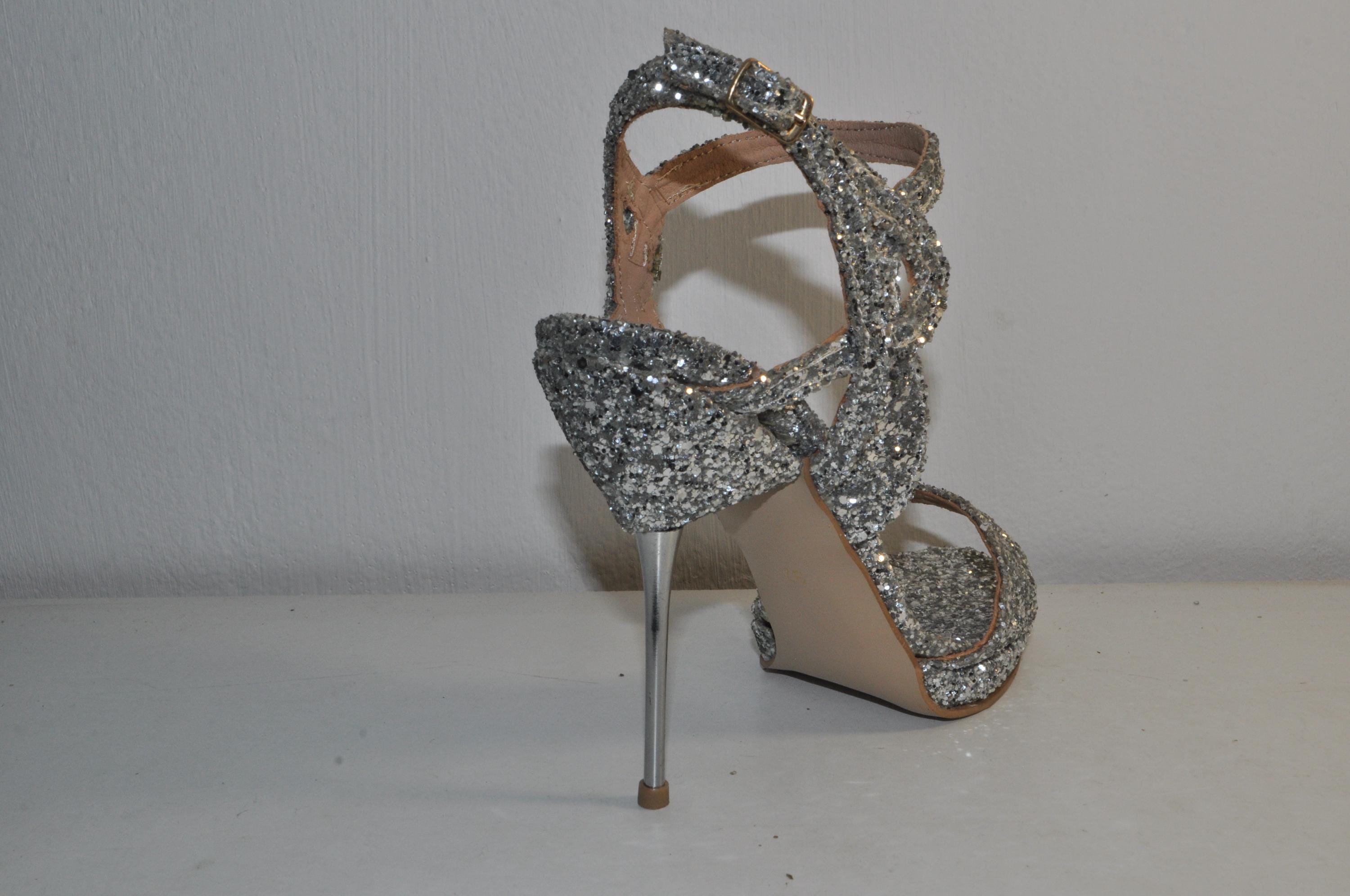 Chic Silver Glitter Stilettos: Wedding Evening Shoes for Brides