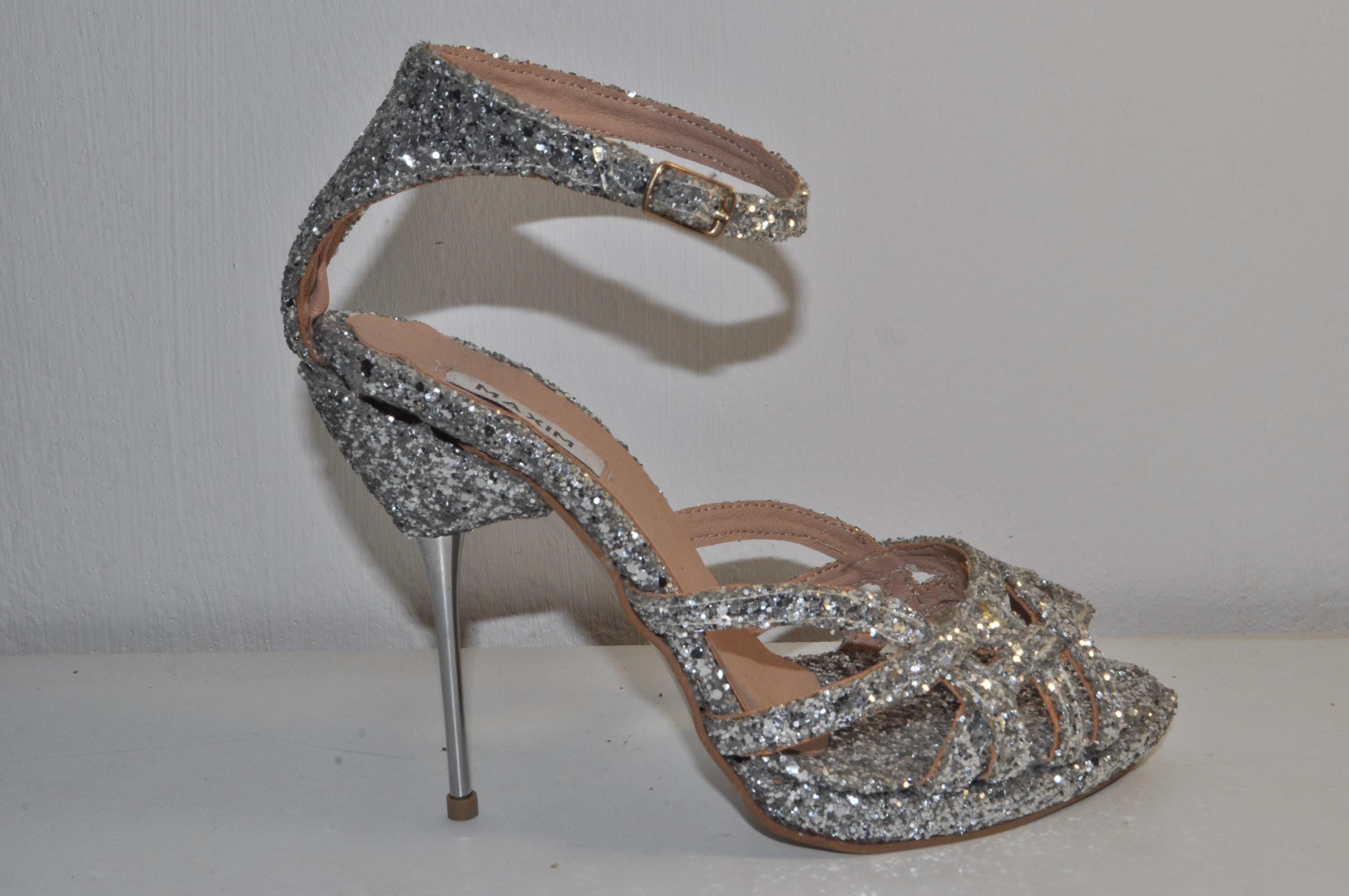 Silver Glitter Stiletto Heels: Handmade Bridal Wedding Shoes