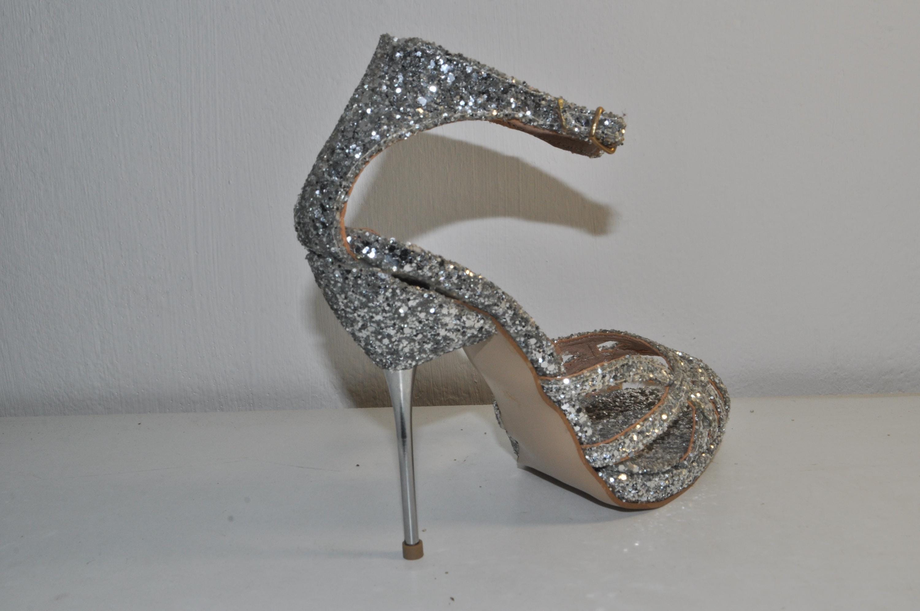 Silver Glitter Stiletto Heels: Handmade Bridal Wedding Shoes