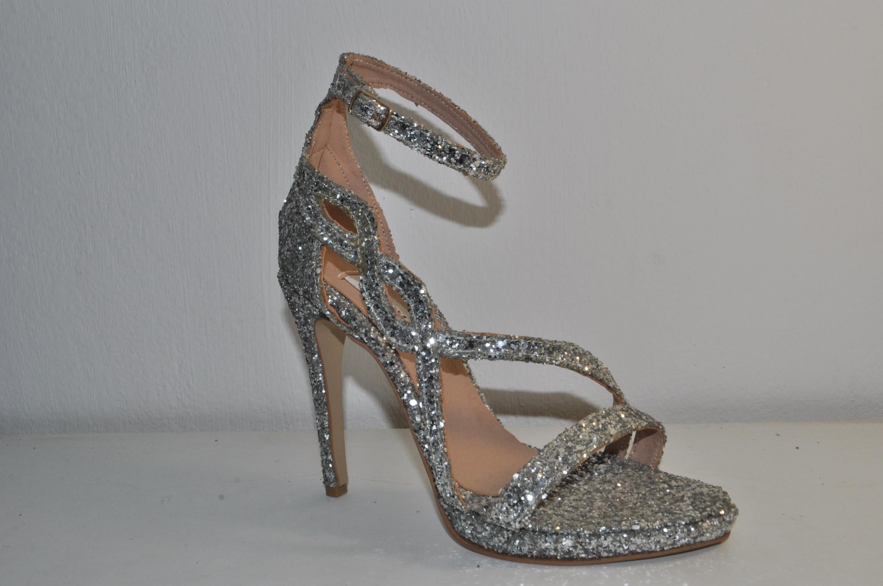 Silver Glitter Handmade Sandals – Elegant Evening High Heels