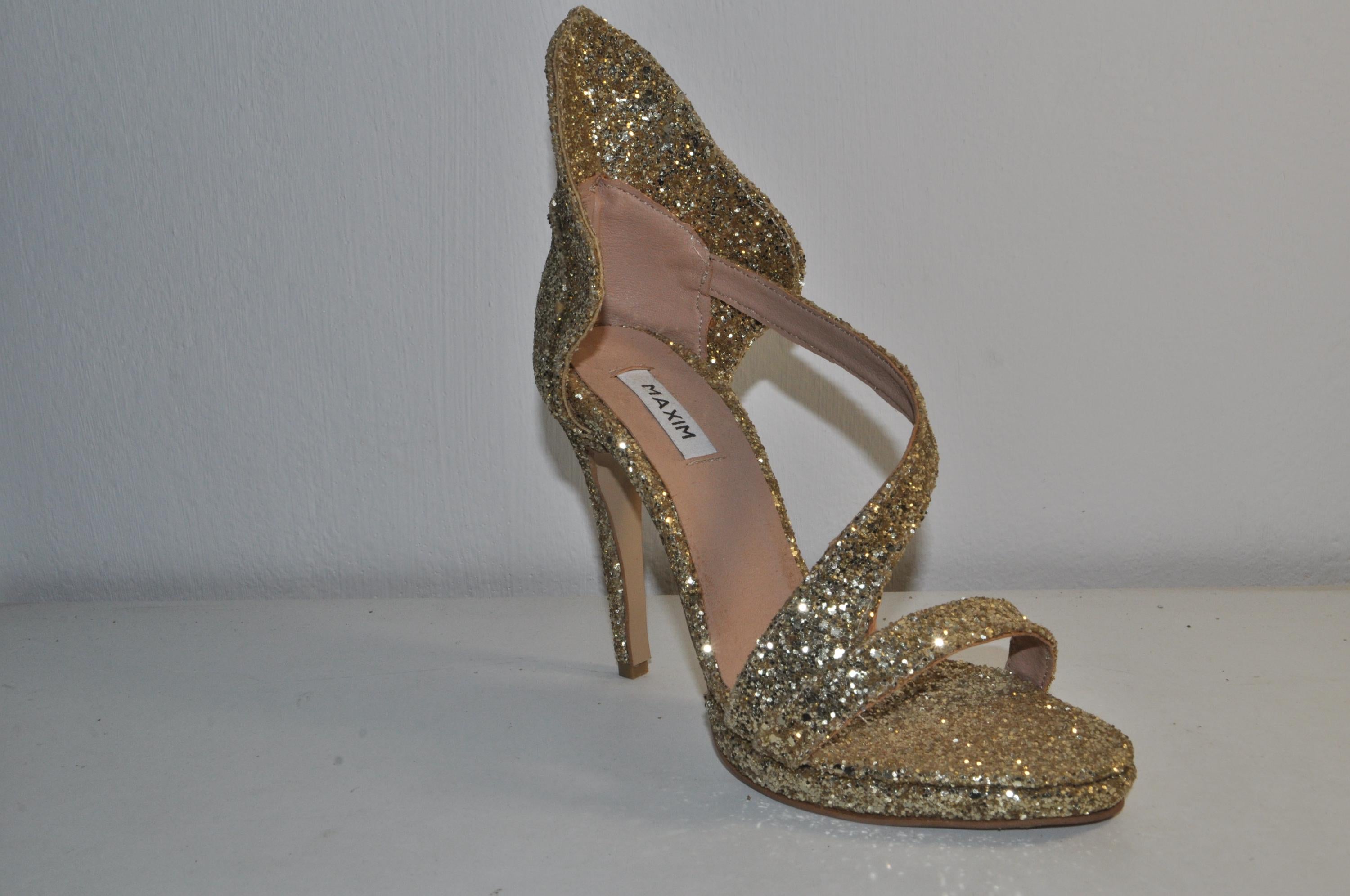 Gold Glitter Luxury Sandals – Handmade High Heel Evening Shoes