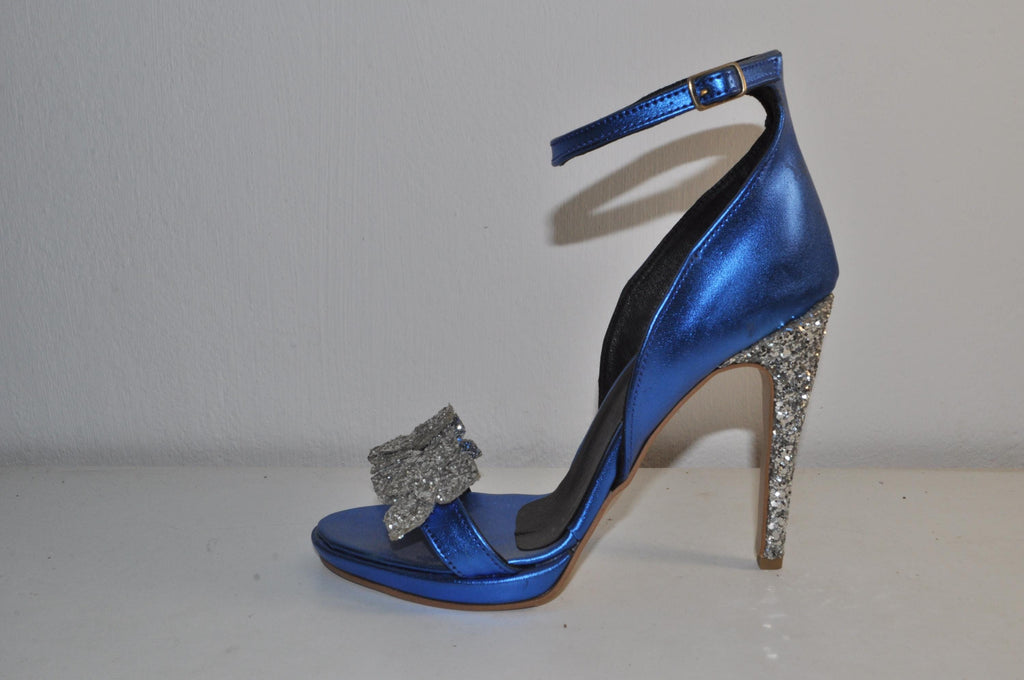 Chunky Blue Glitter Heels – Elegant Evening Sandals