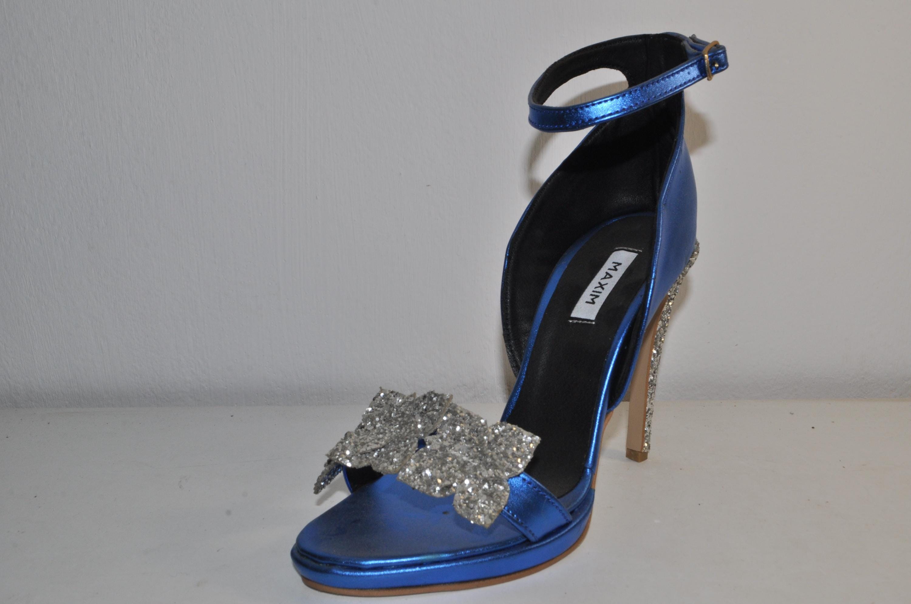 Chunky Blue Glitter Heels – Elegant Evening Sandals