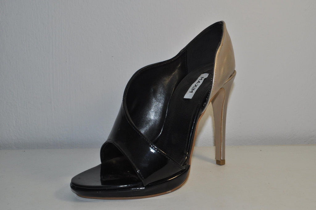 “Women’s Black Patent Leather High Heel Sandals – Silver Detail Luxury Evening Shoes”