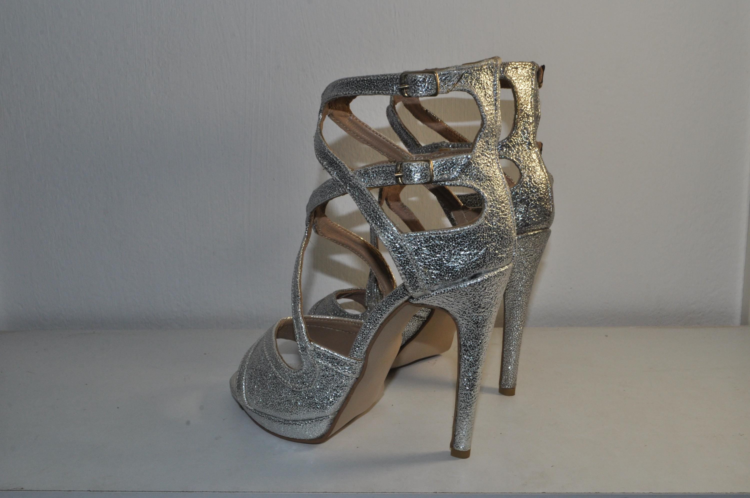 Silver Glitter High Heel Sandals: Women's Luxury Evening Shoes