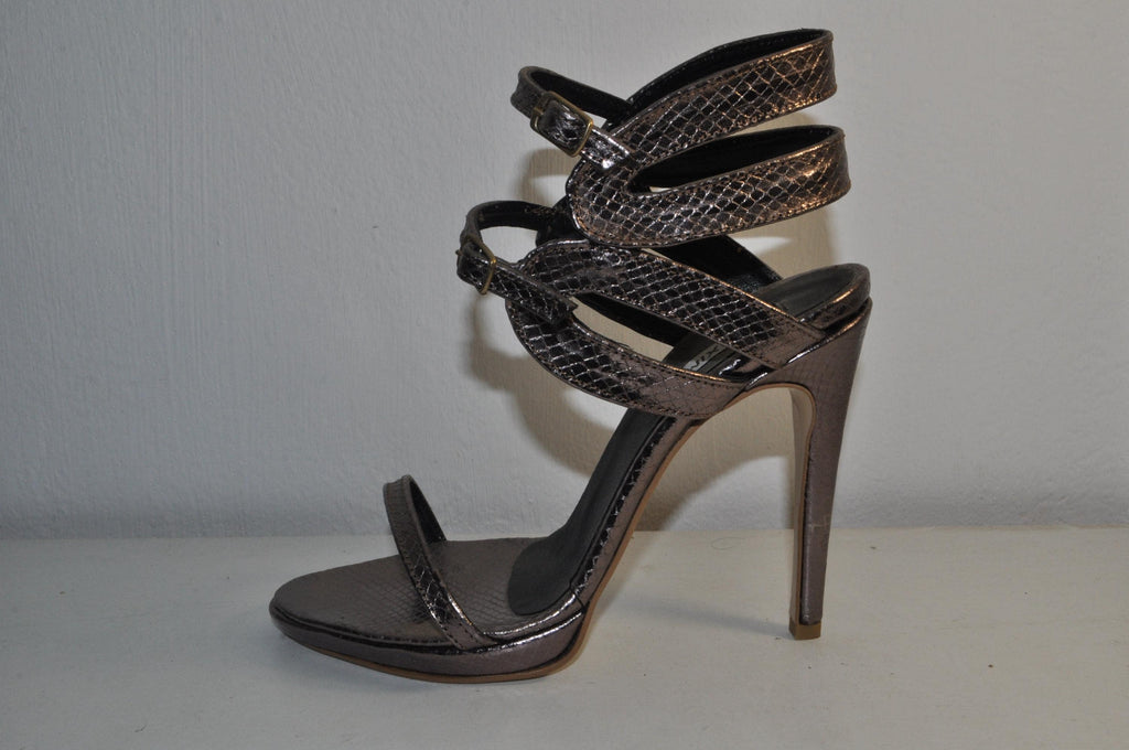 “Designer Women’s Handmade Strappy High Heel Sandals – Bronze Snake Leather Evening Shoes”
