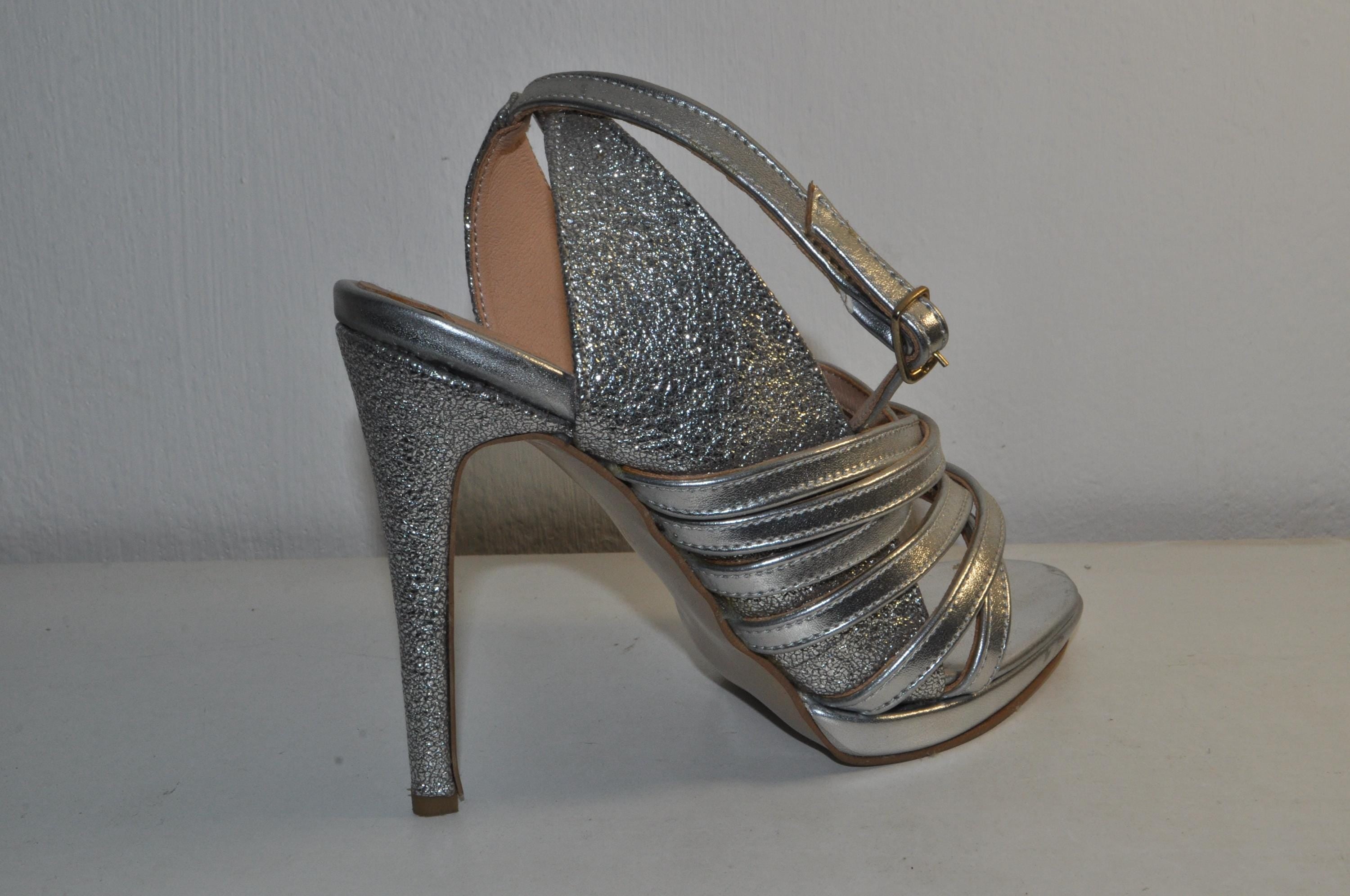 “Luxury Women’s Silver Glitter High Heel Sandals – Elegant Evening Party Heels”