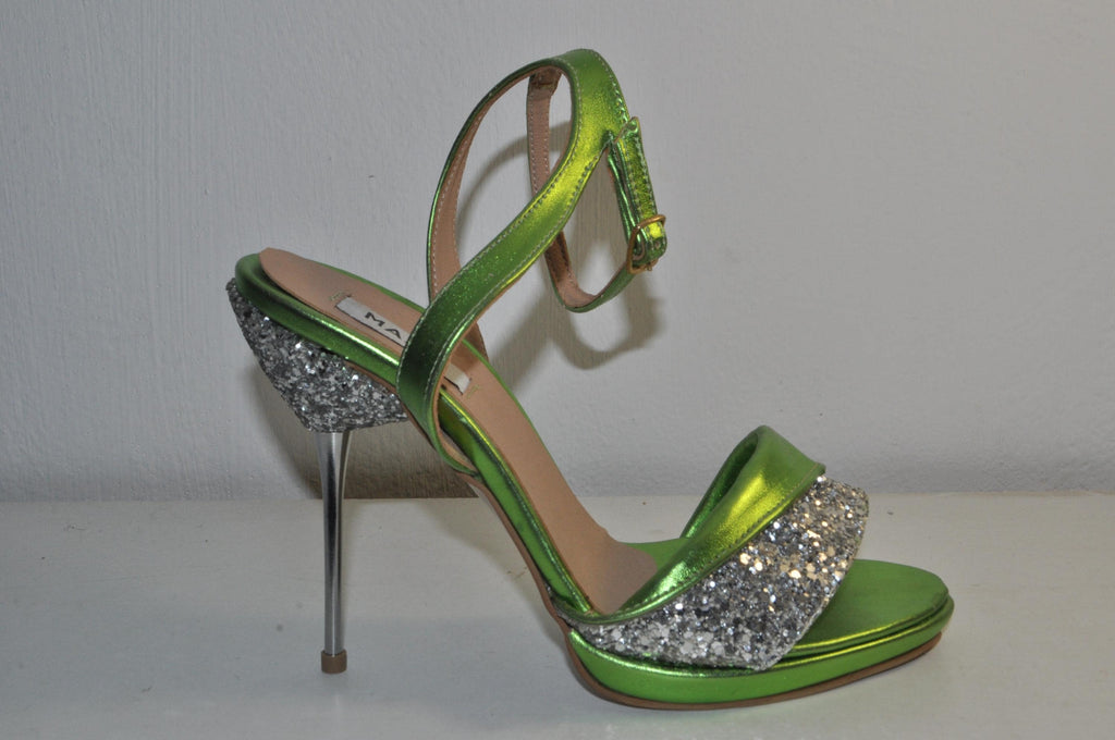 “Designer Women’s MAXIM Green Leather High Heel Sandals – Sophisticated Evening Heels”