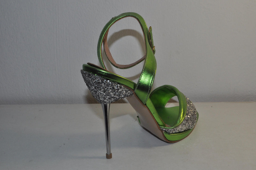 “Designer Women’s MAXIM Green Leather High Heel Sandals – Sophisticated Evening Heels”