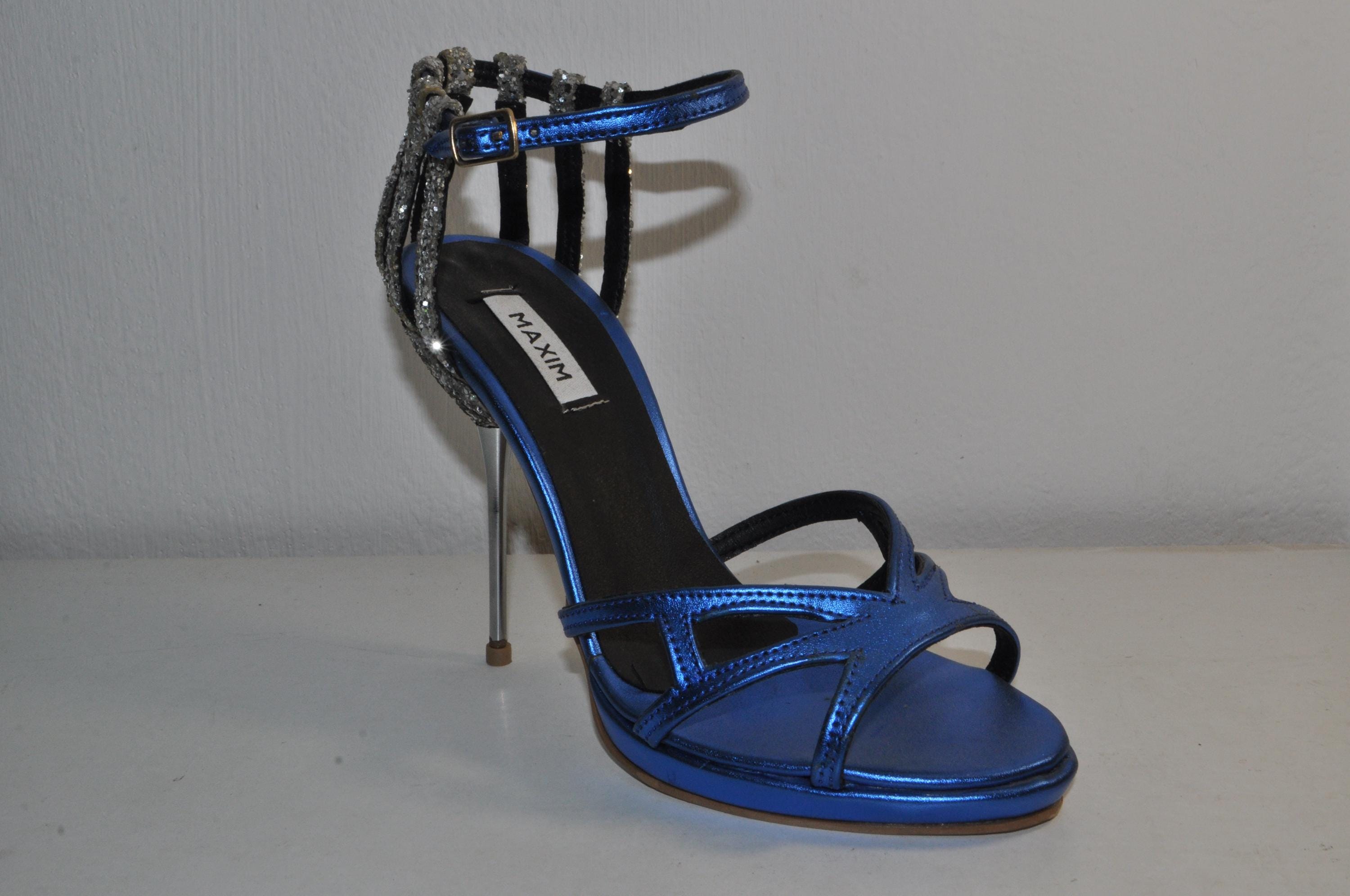 “Women’s Blue High Heel Sandals – Elegant Handmade Evening Glamour Shoes”