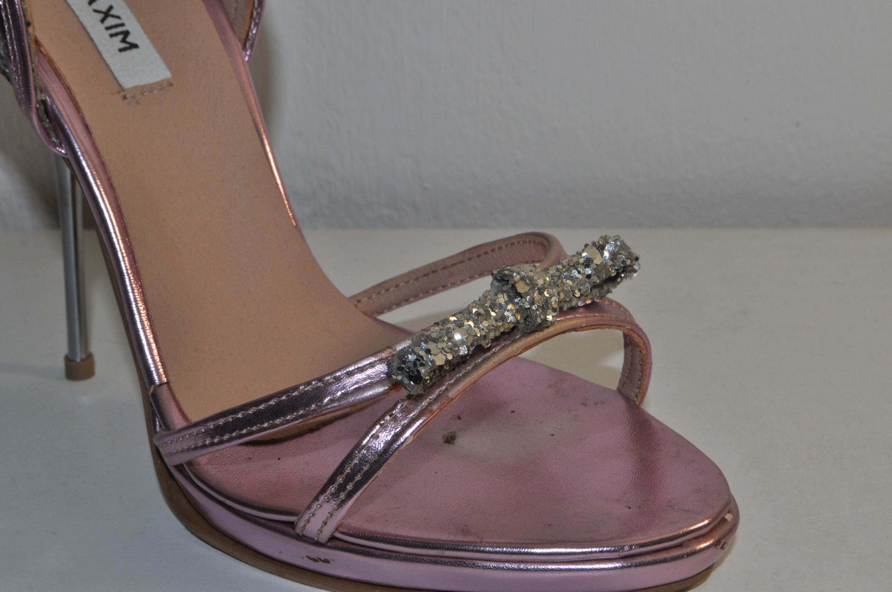 “Designer Women’s Pink Handmade Glitter High Heel Sandals – Sophisticated Evening Heels”