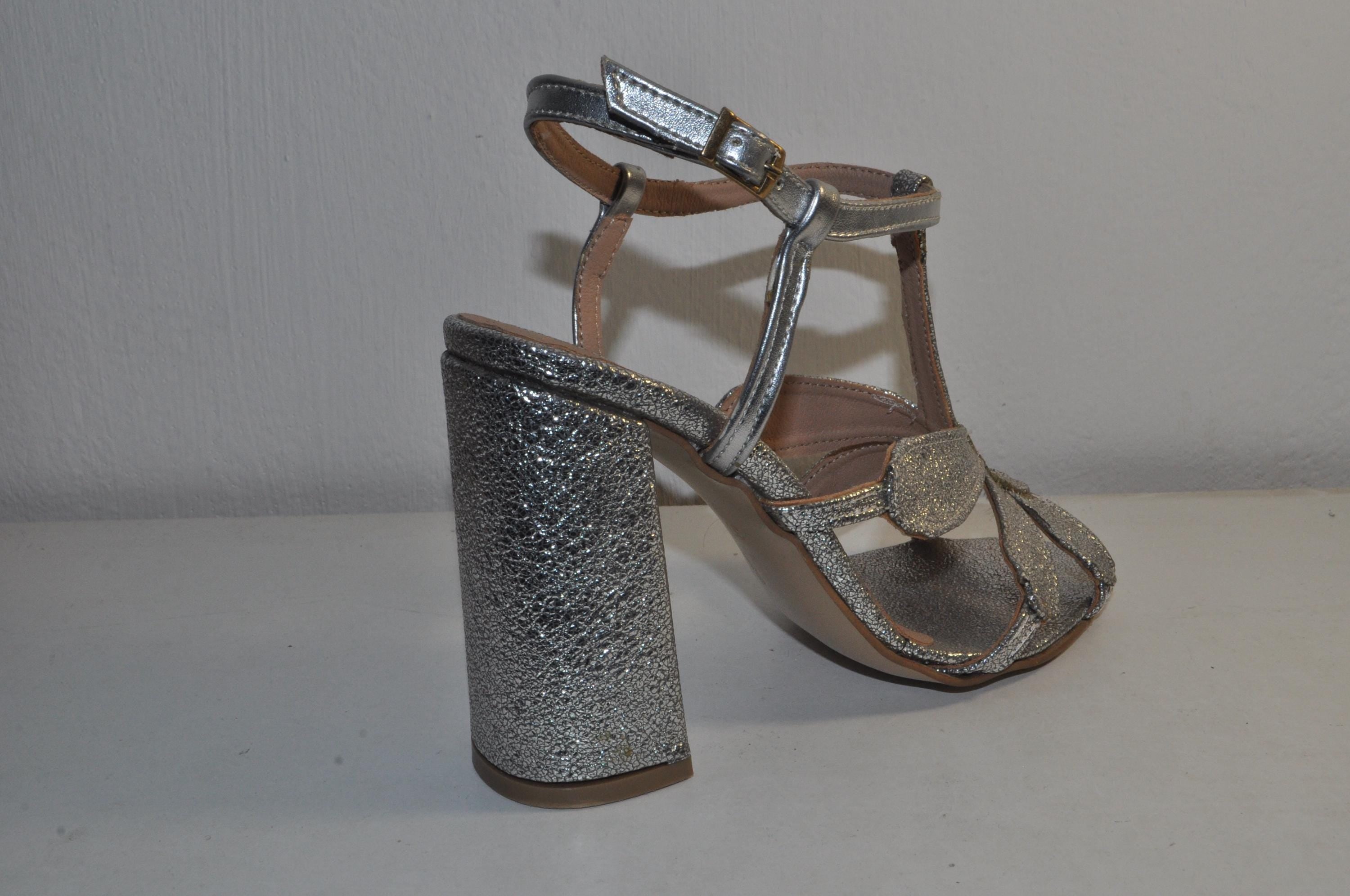 *“Women’s Silver Chunky Heel Sandals – Chic Luxury Evening Heels”