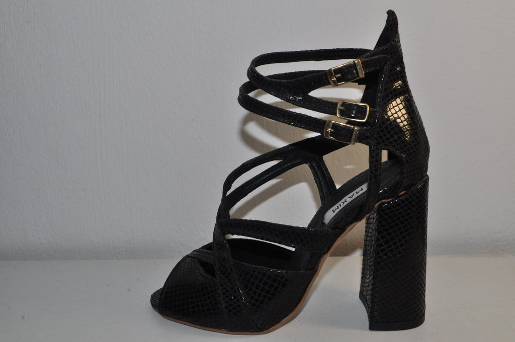 “Designer Women’s Black Chunky Heel Sandals – Sophisticated Evening Heels”