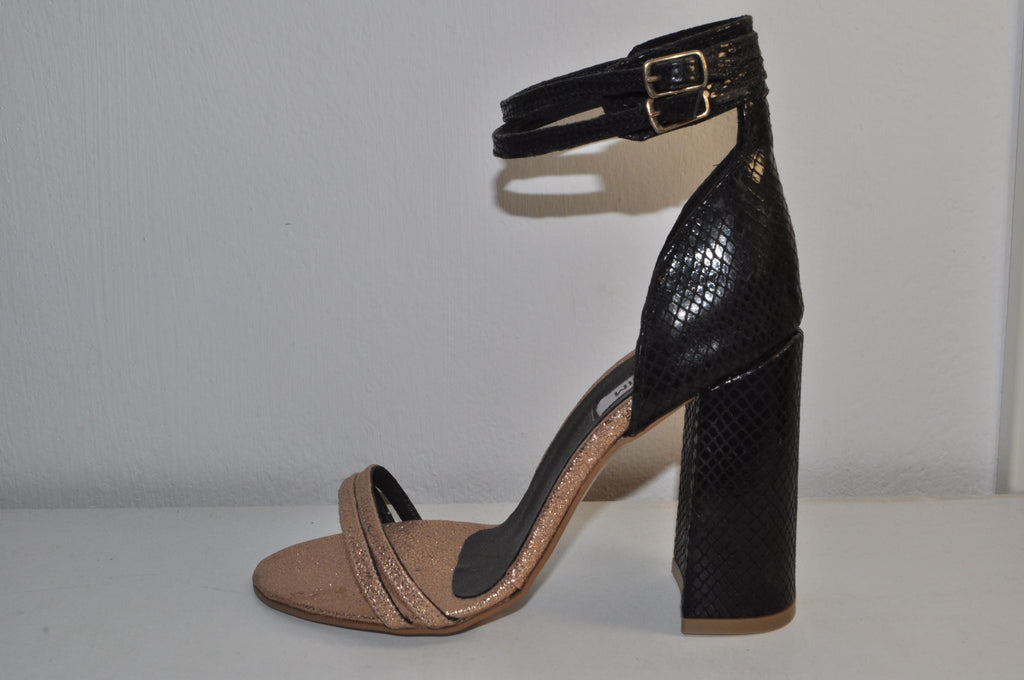 “Women’s Black & Gold Open-Toe Chunky Heel Sandals – Chic Luxury Evening Glamour Shoes”