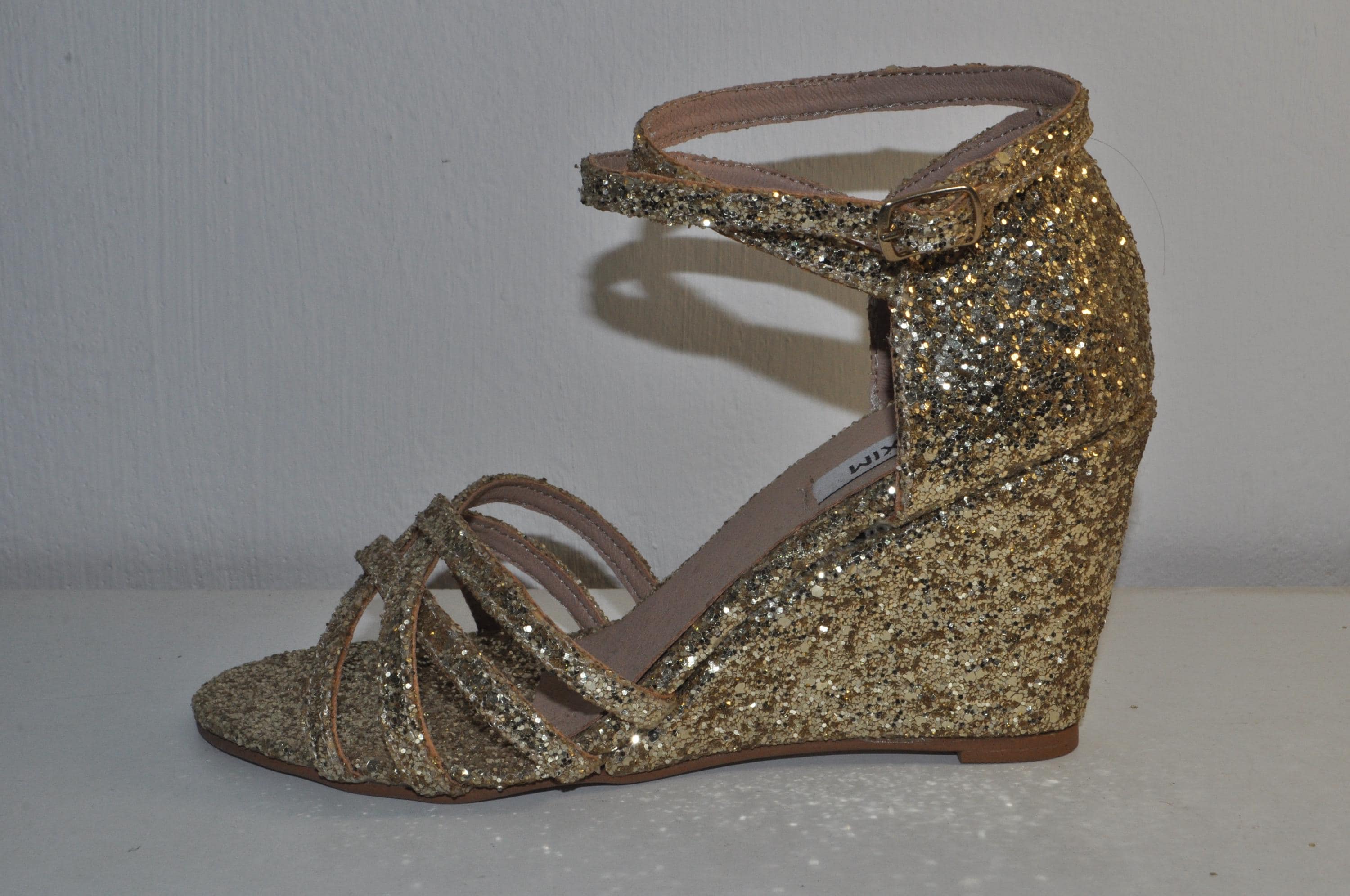 Handmade Gold Glitter Chunky Heels – Bridal Wedding Sandals