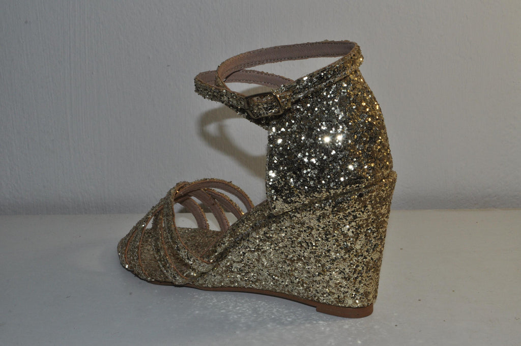 Handmade Gold Glitter Chunky Heels – Bridal Wedding Sandals