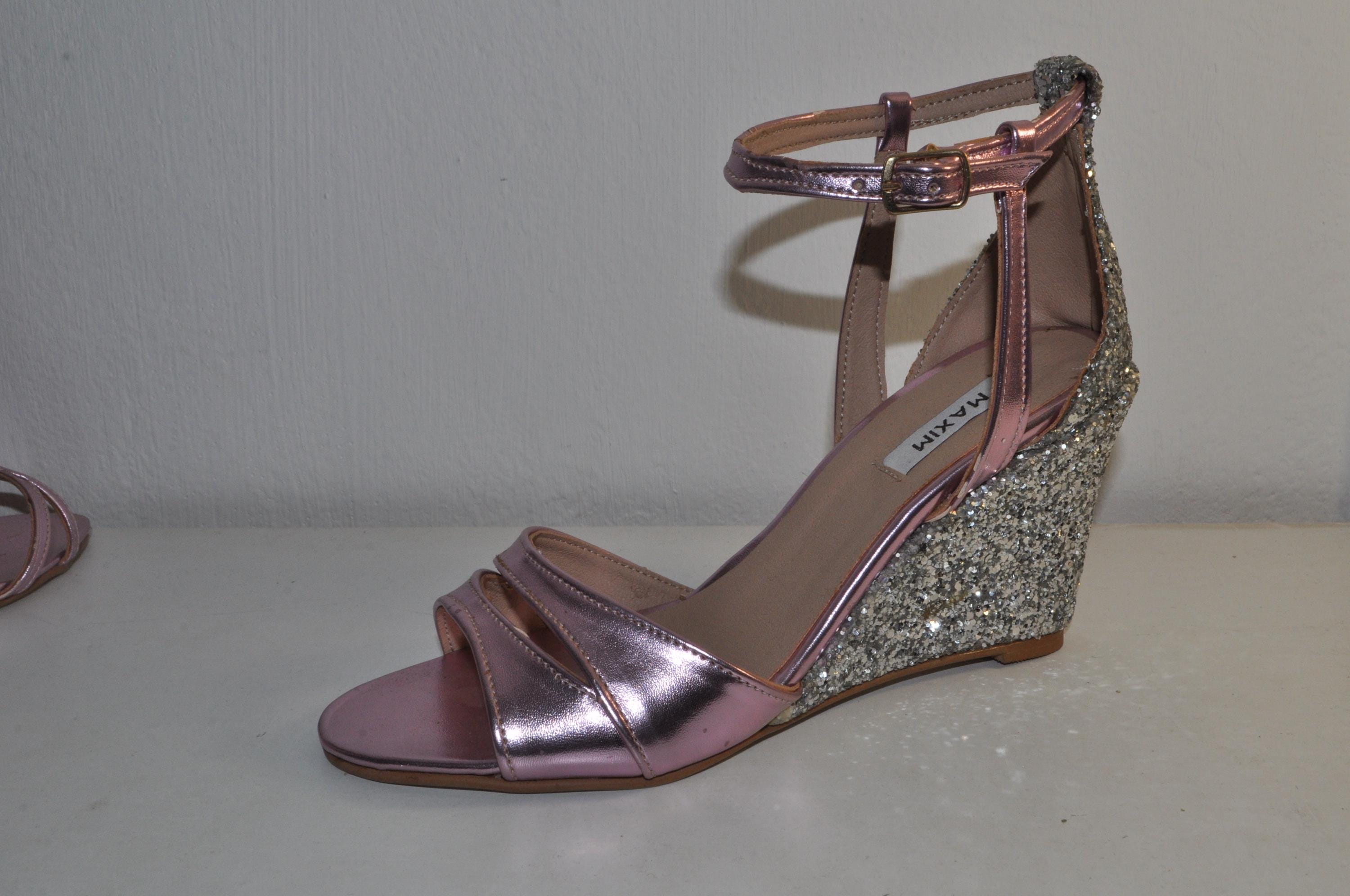 Bridal Handmade Leather Wedge Sandals – Glitter High Heels